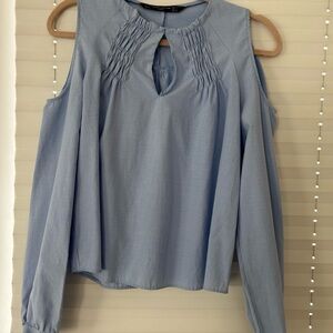 Zara Light Blue Blouse with Keyhole Detail